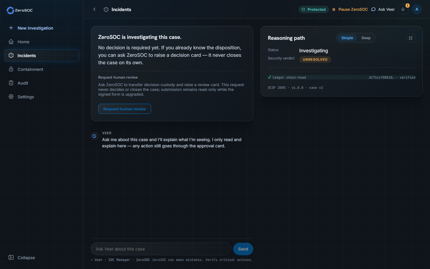ZeroSOC Analyst Console: Glass-Box Investigation Trace